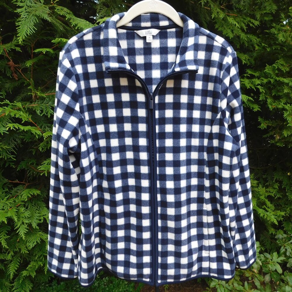 Croft & Barrow Windowpane Plaid Full-Zip Fleece Jacket (M)